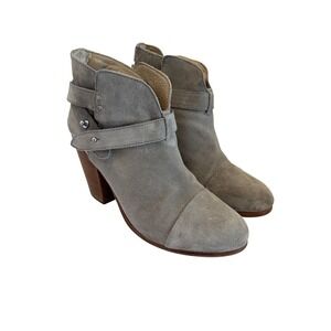 Rag & Bone Grey Suede Ankle Boots Block Heel Buckle Detail Size 38.5-see pics